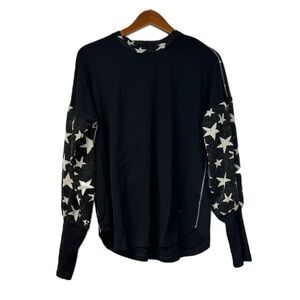 Bianco Nero woman’s xl black star sparkles statement sleeve casual fun gold